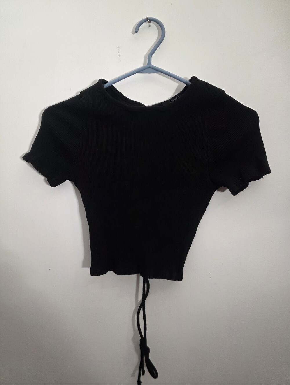 Ribbed Lace Up Back Crop Top - Black Women’s XL - Y2K - Goth - Alternative
